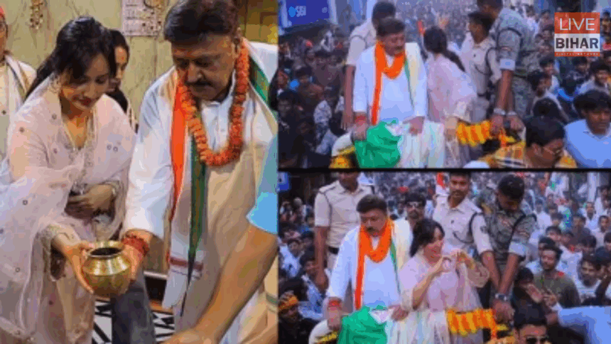 नेहा शर्मा भागलपुर रोड शो बिहार चुनाव 2025 में पिता अजीत शर्मा के साथ