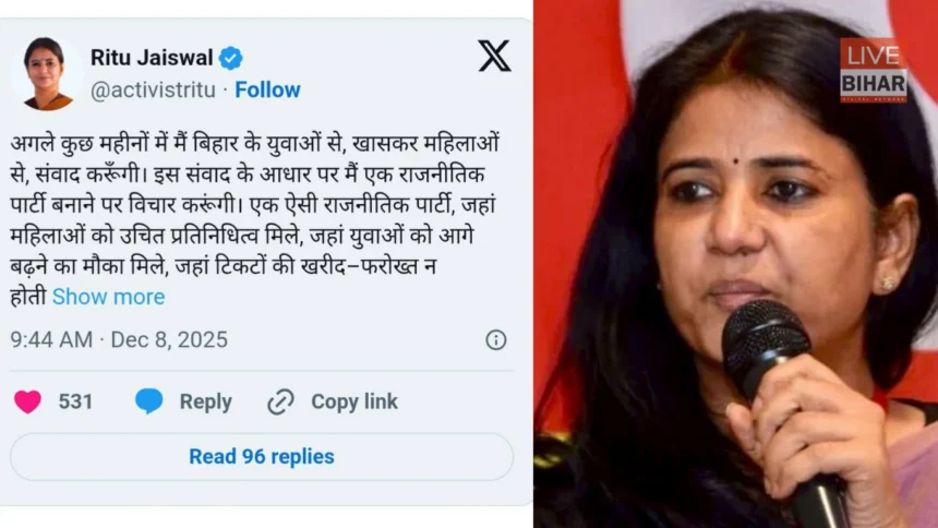 Ritu Jaiswal political party announcement after RJD expulsion in Bihar