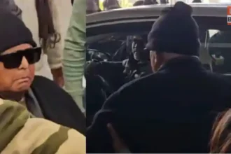 Lalu Yadav Patna Return in black glasses at Patna Airport