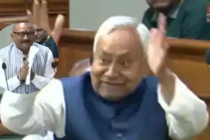 Nitish Kumar wishing Ashok Choudhary in Assembly